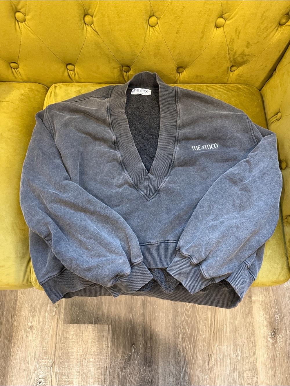 THE ATTICO women’s  Washed Charcoal V-Neck Sweatshirt